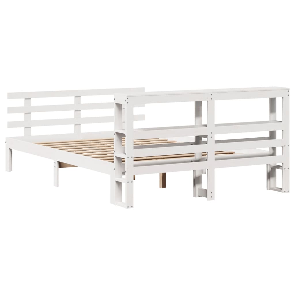 Giroletto Con Testiera Bianco 135X190 Cm Legno Massello Di Pino