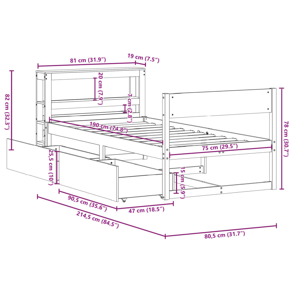Letto Senza Materasso 75X190 In Legno Massello Di Pino