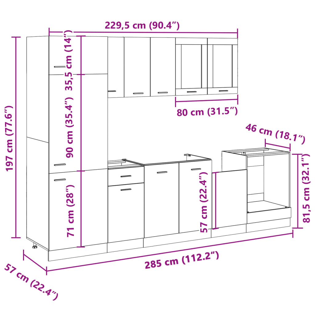 Set Mobili Da Cucina 8Pz “Lyon” Rovere Sonoma In Truciolato
