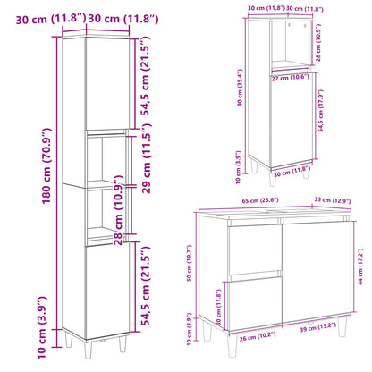 Set Mobili Da Bagno 3 Pz In Legno Multistrato