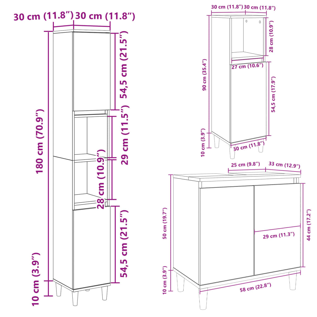 Set Mobili Da Bagno 3 Pz In Legno Multistrato