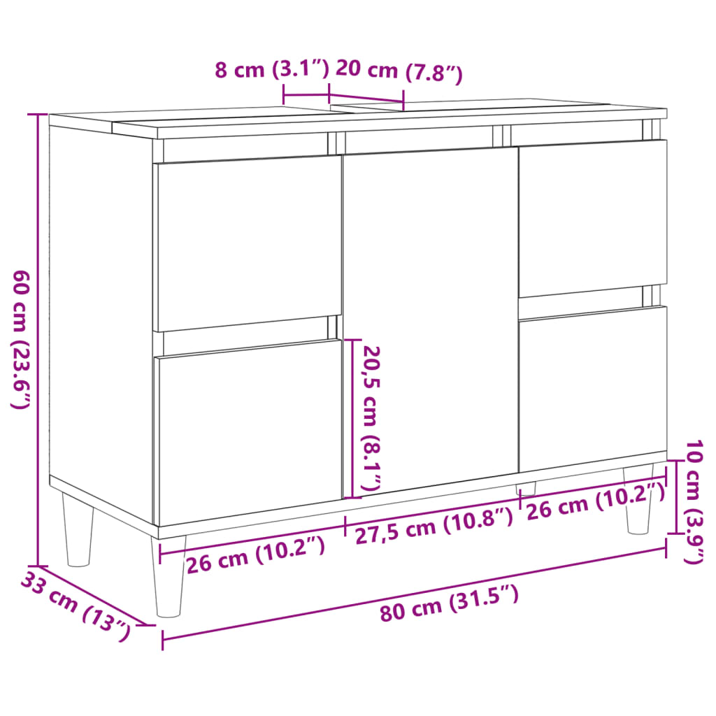Set Mobili Da Bagno 3 Pz In Legno Multistrato