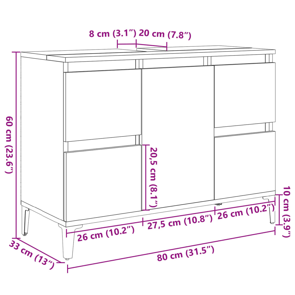 Set Mobili Da Bagno 3 Pz In Legno Multistrato