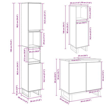 Set Mobili Da Bagno 3 Pz In Legno Multistrato