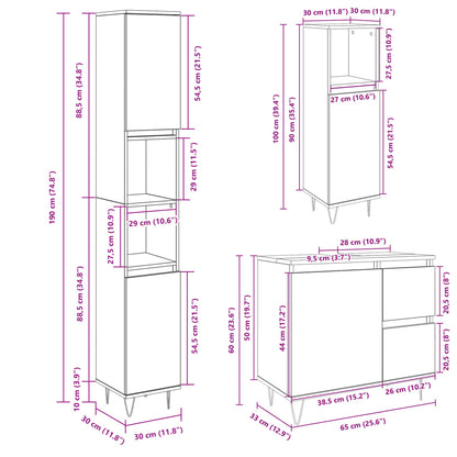 Set Mobili Da Bagno 3 Pz In Legno Multistrato