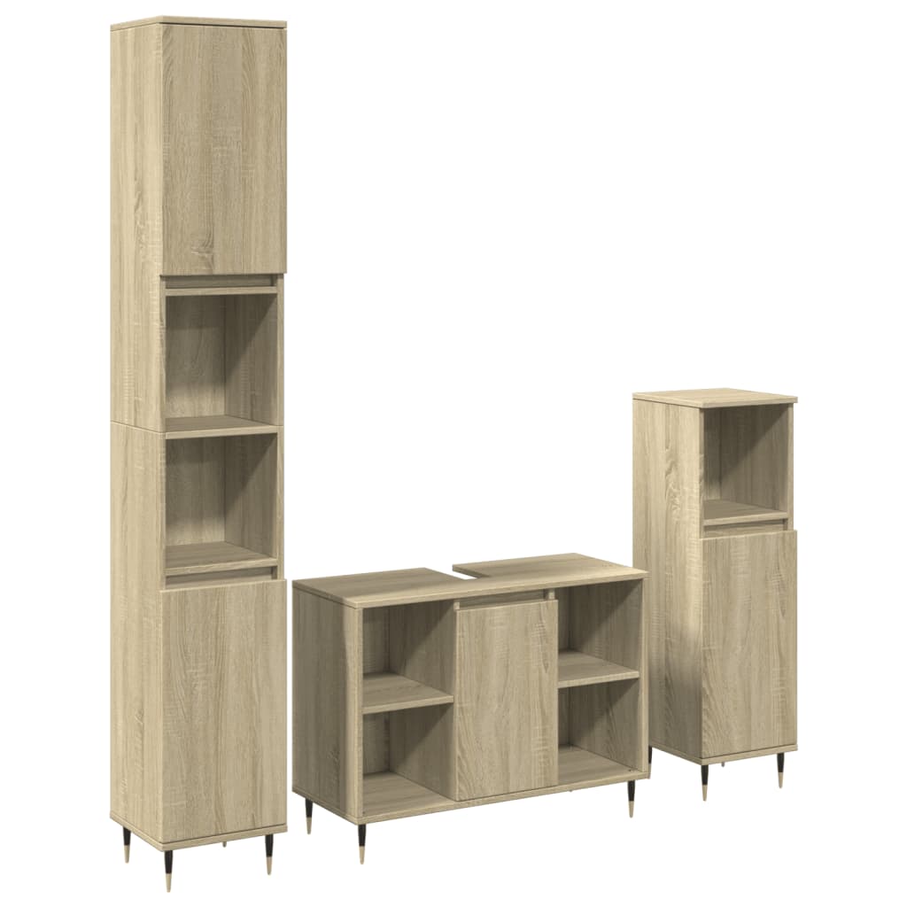 Set Mobili Da Bagno 3 Pz Rovere Sonoma In Legno Multistrato