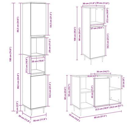 Set Mobili Da Bagno 3 Pz Rovere Sonoma In Legno Multistrato
