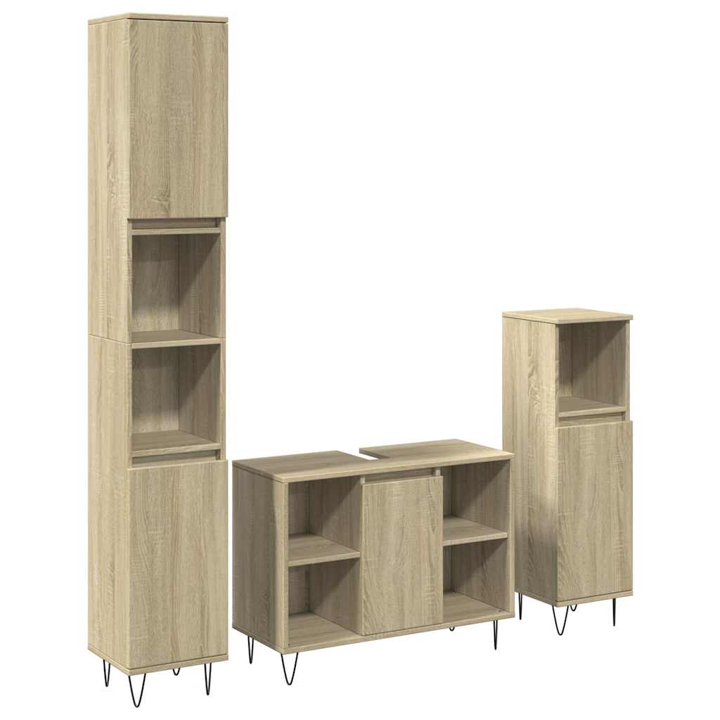 Set Mobili Da Bagno 3 Pz Rovere Sonoma In Legno Multistrato
