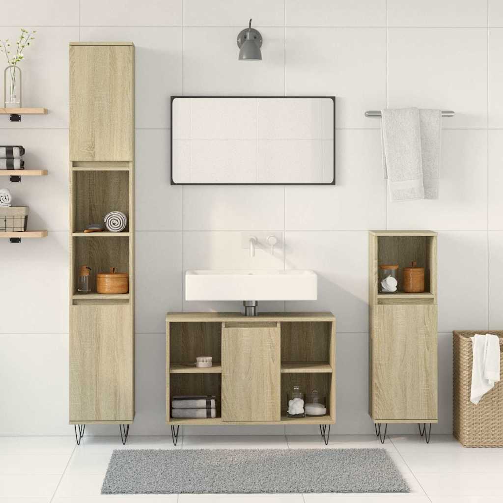 Set Mobili Da Bagno 3 Pz Rovere Sonoma In Legno Multistrato