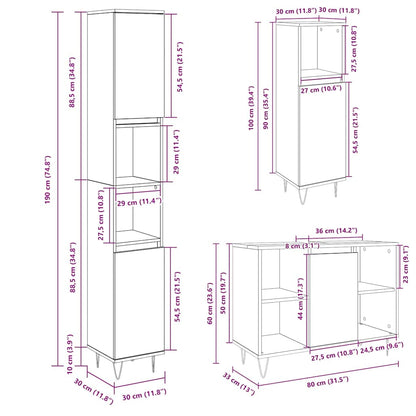 Set Mobili Da Bagno 3 Pz Rovere Sonoma In Legno Multistrato