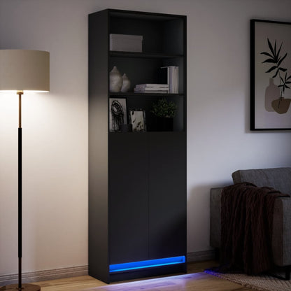 Credenza Con Led Nera 69X32,5X200 Cm In Truciolato