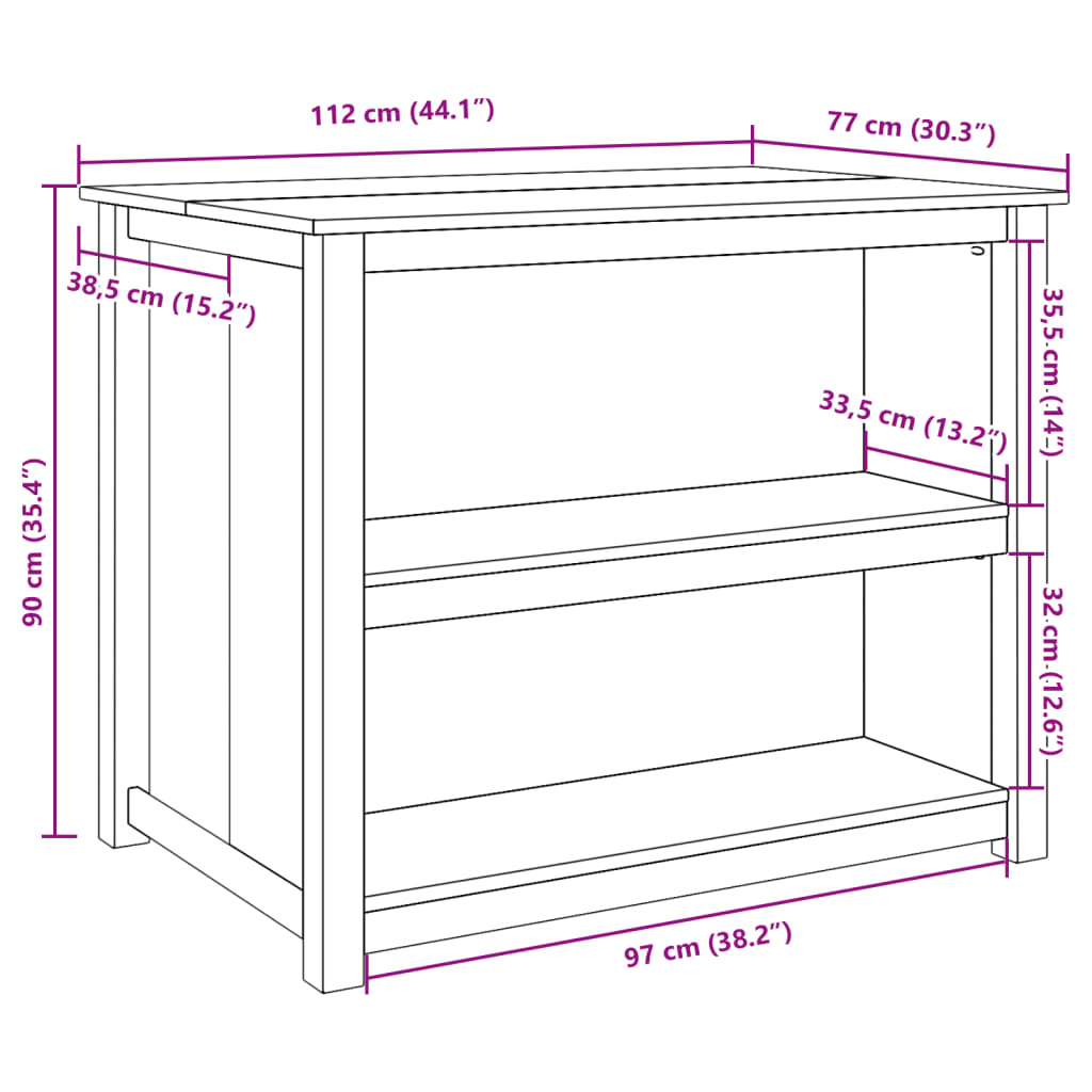 Isola Da Cucina Panama 112X77X90 Cm In Legno Massello Di Pino