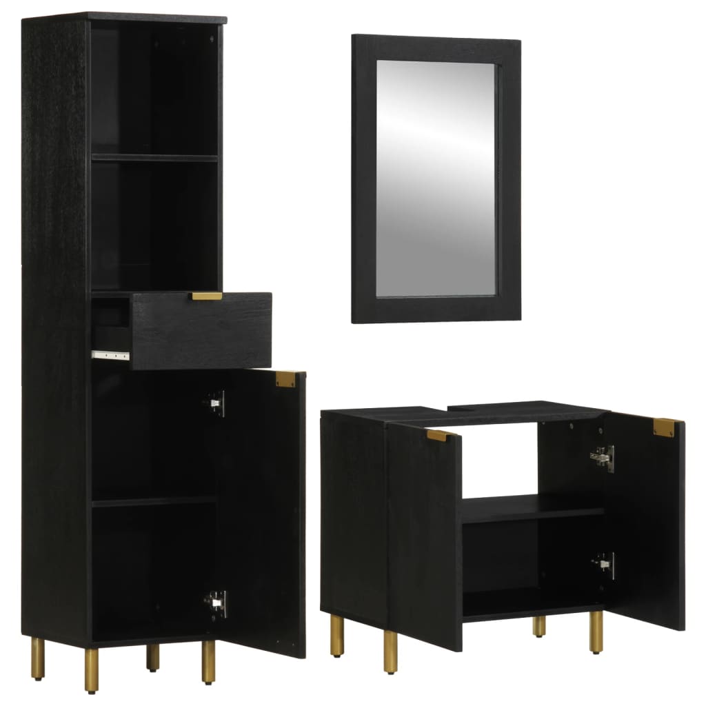 Set Mobili Da Bagno 3 Pz Nero In Legno Multistrato
