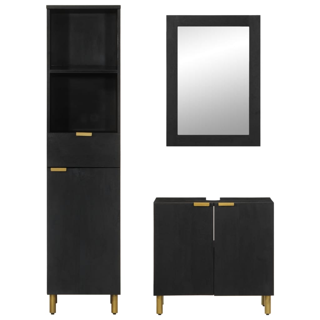 Set Mobili Da Bagno 3 Pz Nero In Legno Multistrato