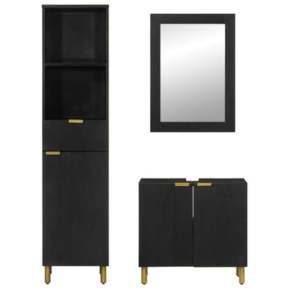 Set Mobili Da Bagno 3 Pz Nero In Legno Multistrato