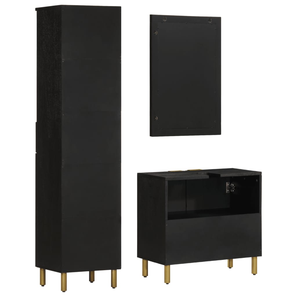 Set Mobili Da Bagno 3 Pz Nero In Legno Multistrato