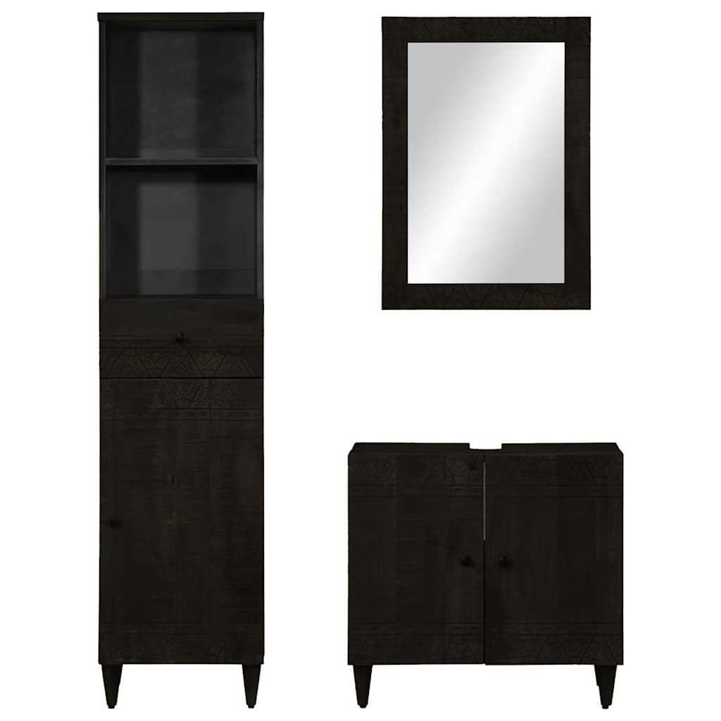 Set Mobili Da Bagno 3Pz In Legno Massello Di Mango
