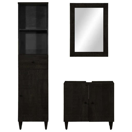 Set Mobili Da Bagno 3Pz In Legno Massello Di Mango