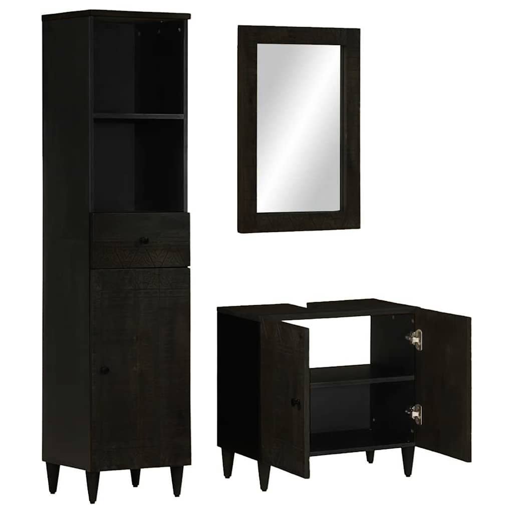 Set Mobili Da Bagno 3Pz In Legno Massello Di Mango