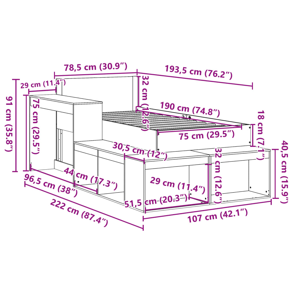Letto Senza Materasso 75X190 In Legno Massello Di Pino