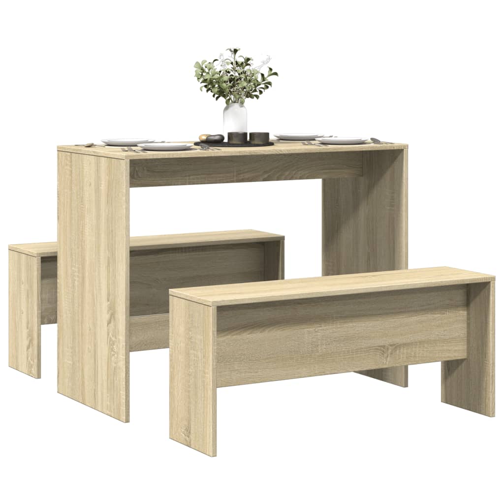 Set Tavolo Da Pranzo E Panche 3 Pz In Truciolato