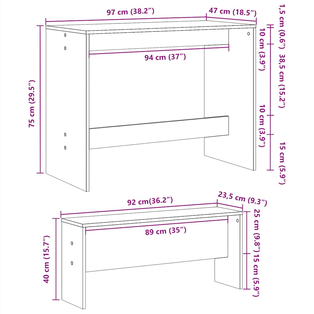 Set Tavolo Da Pranzo E Panche 3 Pz In Truciolato