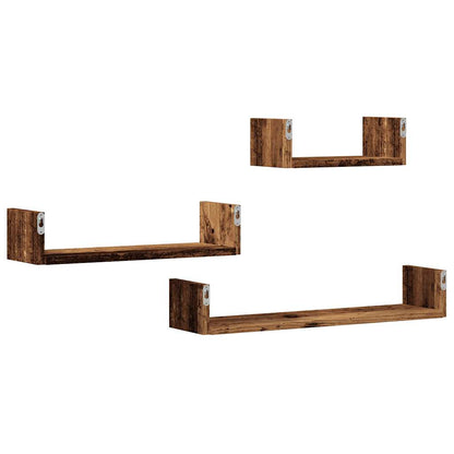 Mensole A Parete 3Pz In Legno Multistrato Legno Antico