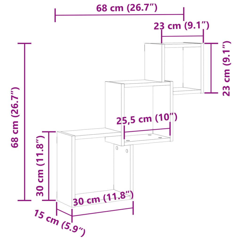 Mensole Cubo Parete 68X15X68 Cm Legno Multistrato