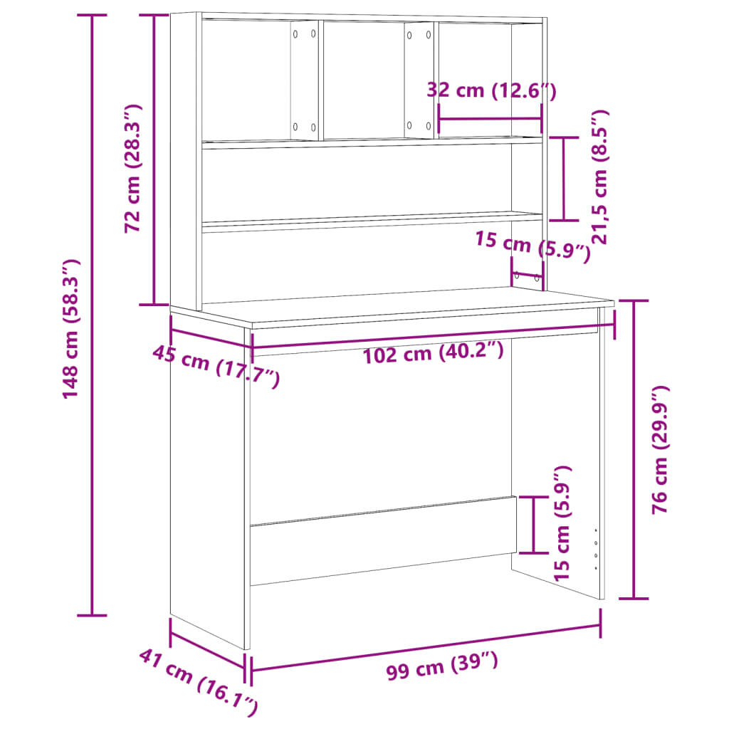 Scrivania Mensole 102X45X148 Cm Legno Multistrato