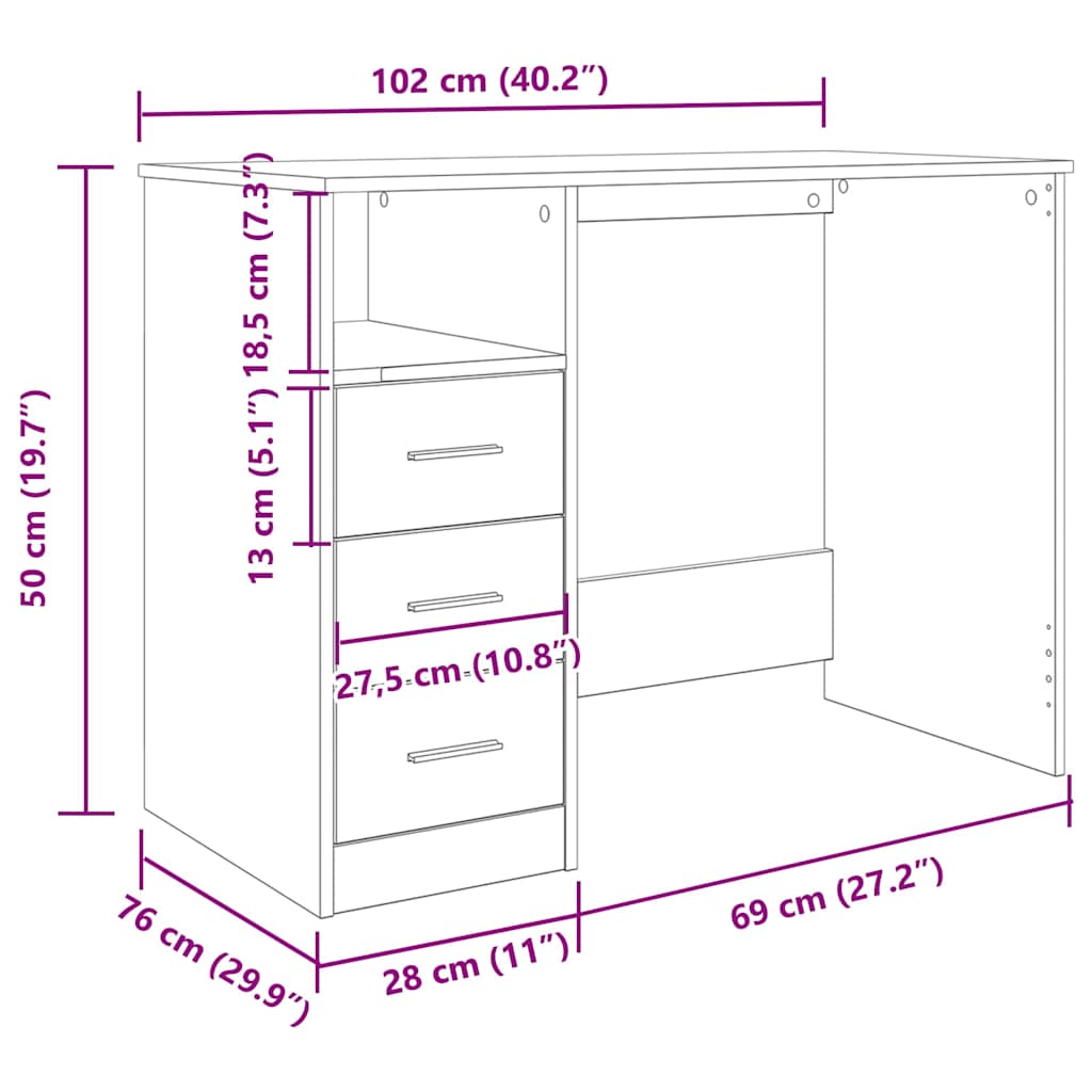 Scrivania 102X50X76 Cm In Legno Multistrato