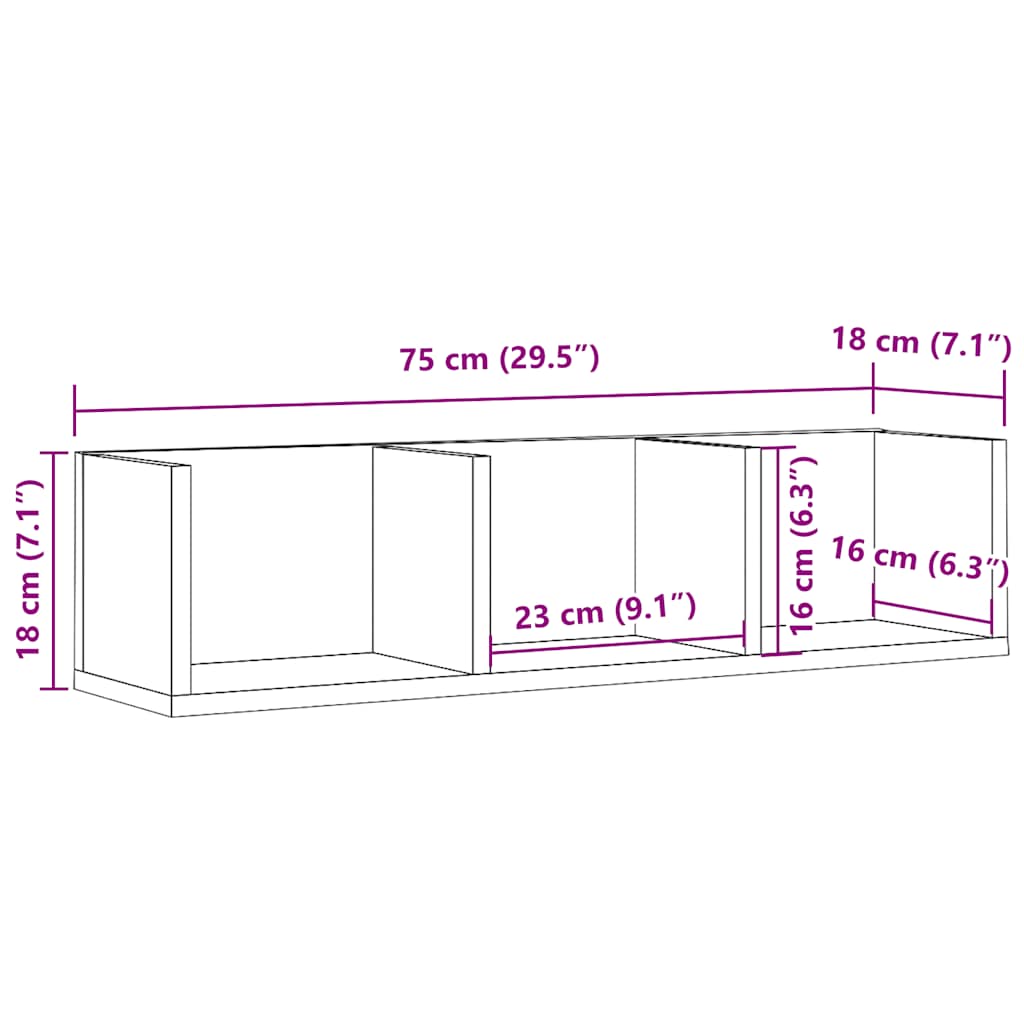 Scaffale Porta Cd A Parete Antico 75X18X18 Cm Legno Multistrato