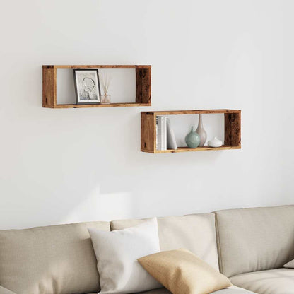 Mensole A Cubo Muro 2 Pz In Truciolato Legno Antico