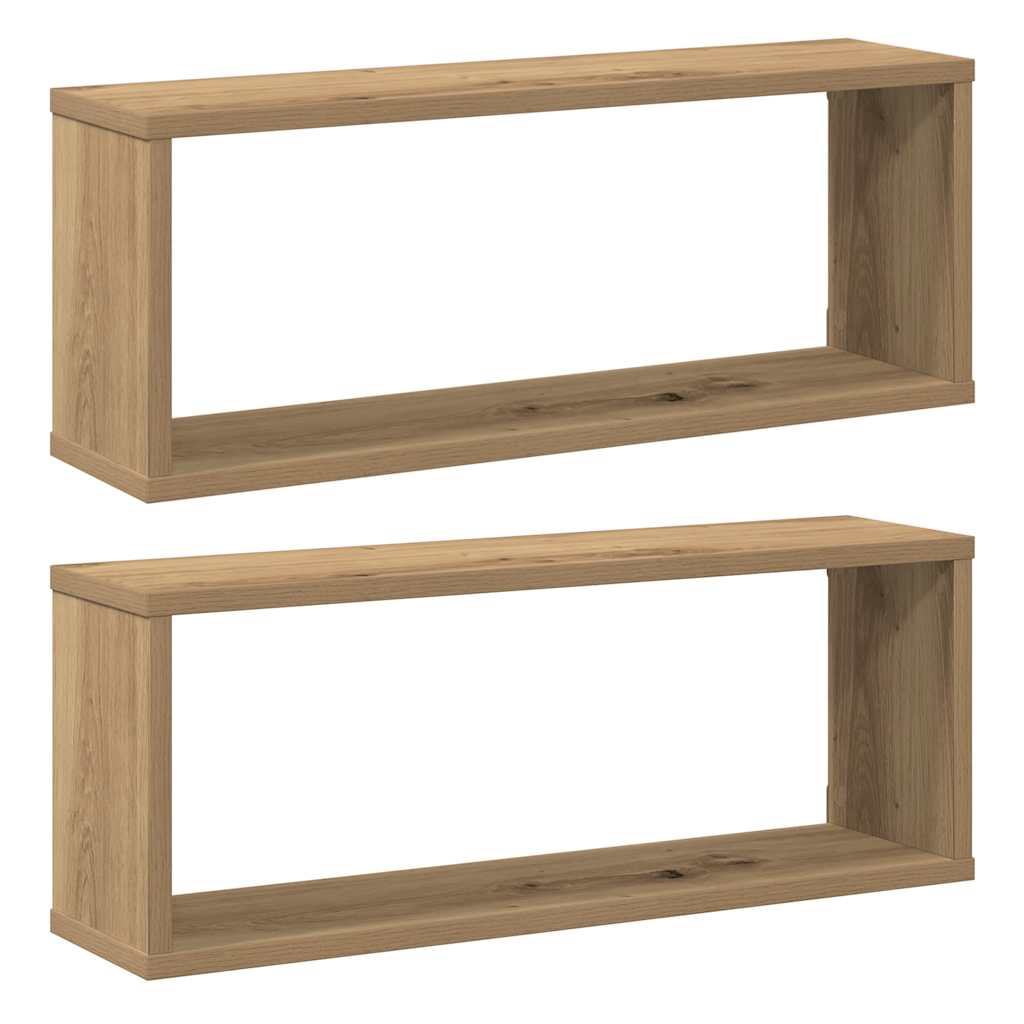 Mensole Parete A Cubo 2 Pz Artigianale 30X15X30 Cm Truciolato Rovere Artigianale