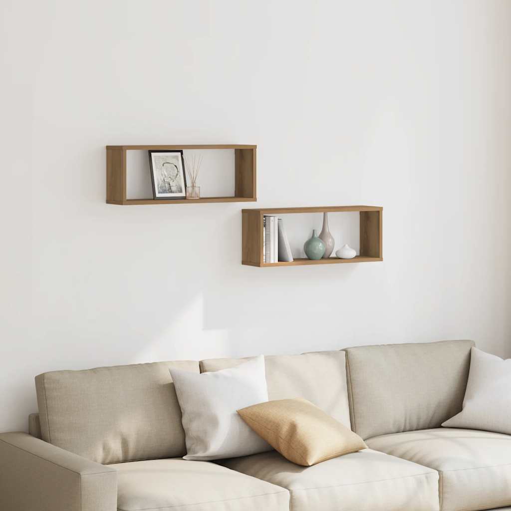 Mensole Parete A Cubo 2 Pz Artigianale 30X15X30 Cm Truciolato Rovere Artigianale