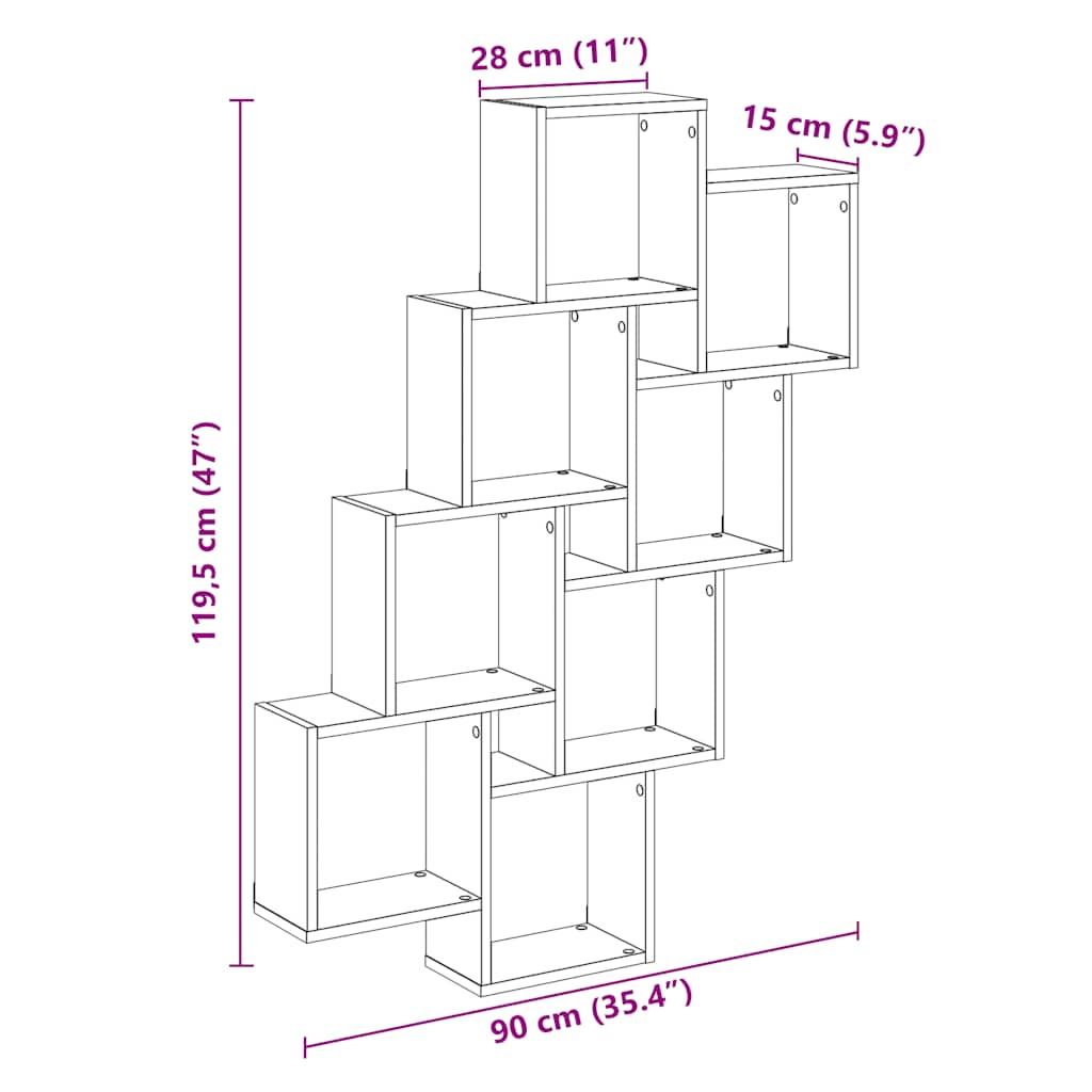 Mensola A Muro A Cubo Antico 90X15X119,5 Cm Legno Multistrato