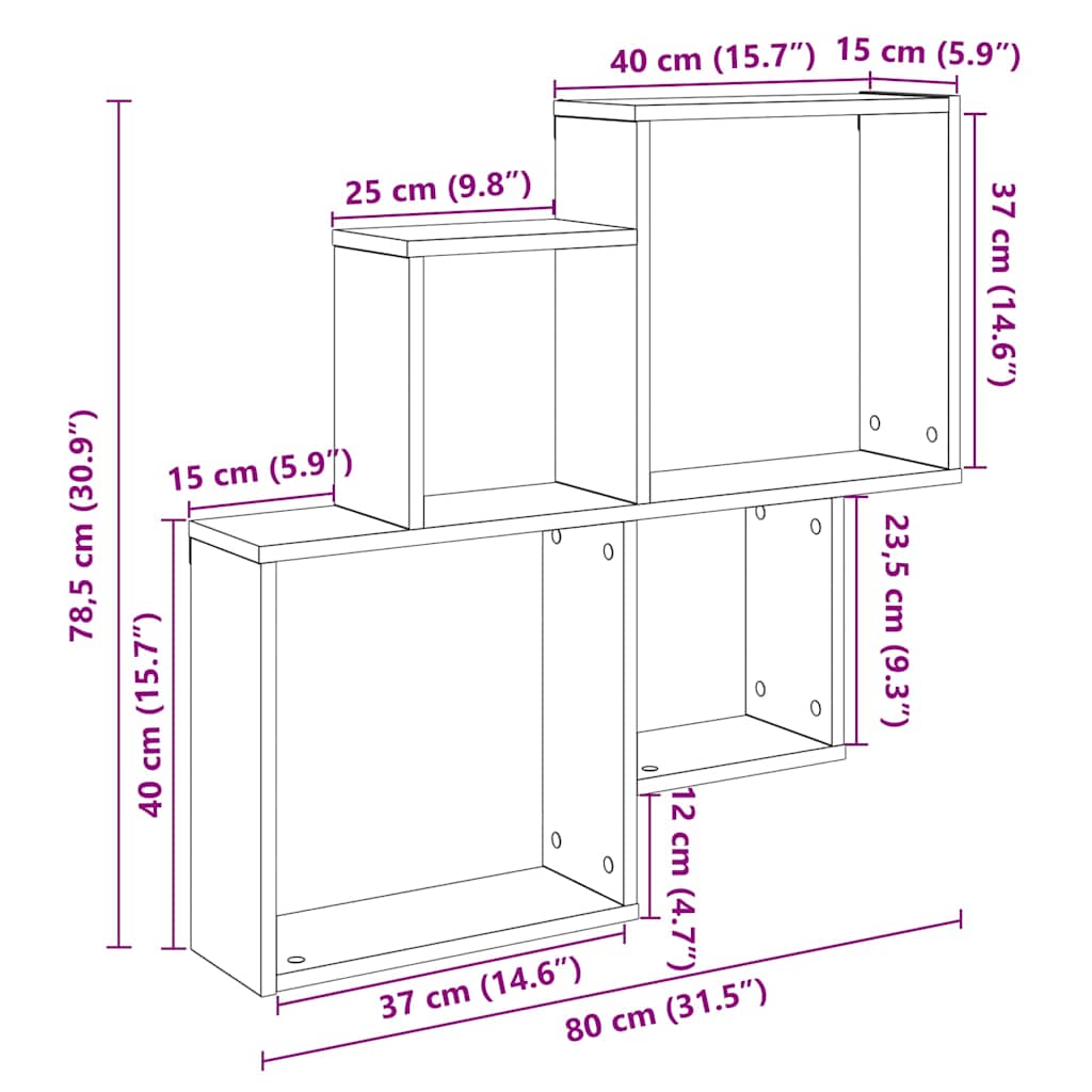 Mensola Da Parete Legno Vecchio 80X15X78,5 Cm Legno Multistrato