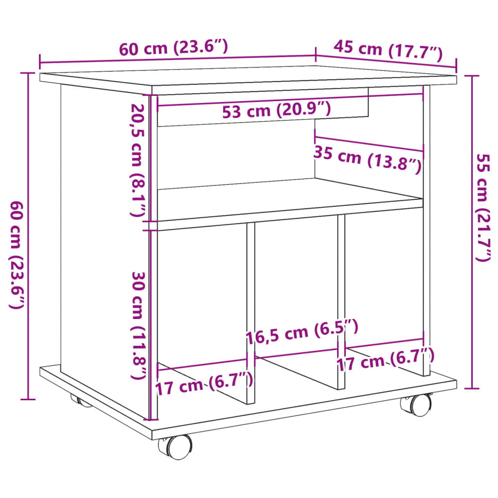 Armadietto Con Ruote 60X45X60 Cm Legno Multistrato