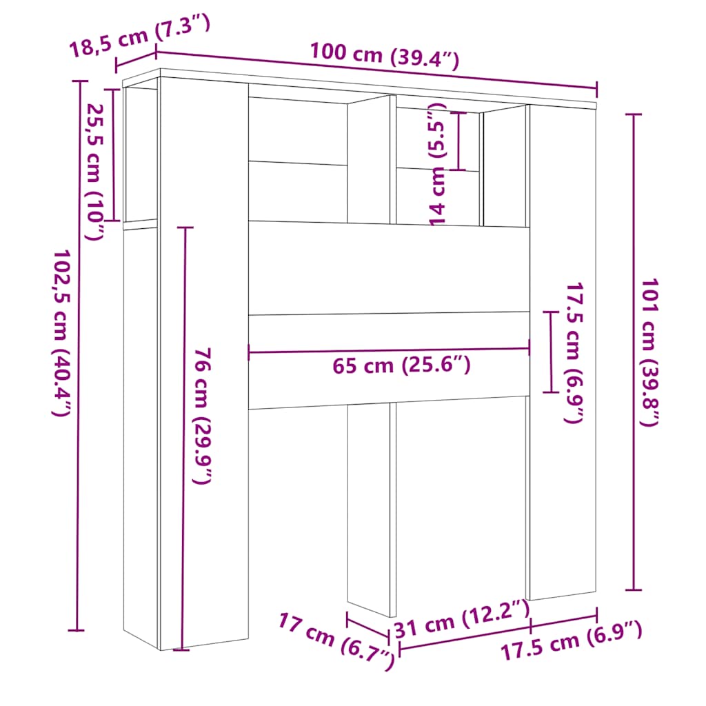 Testiera Con Contenitore Artigianale 100X18,5X102,5Cm Multistrato