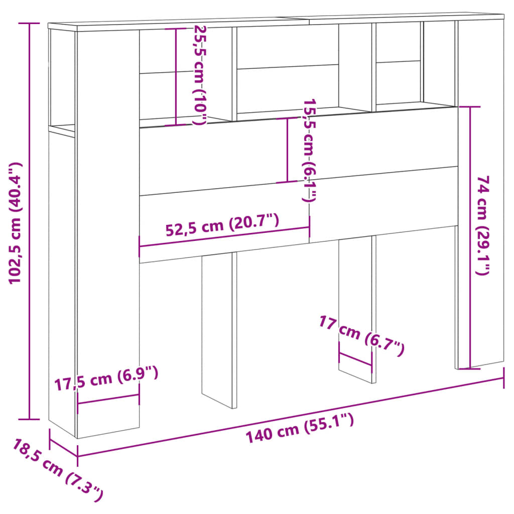 Testiera Contenitore 140X18,5X102,5 Cm Truciolato Legno Antico