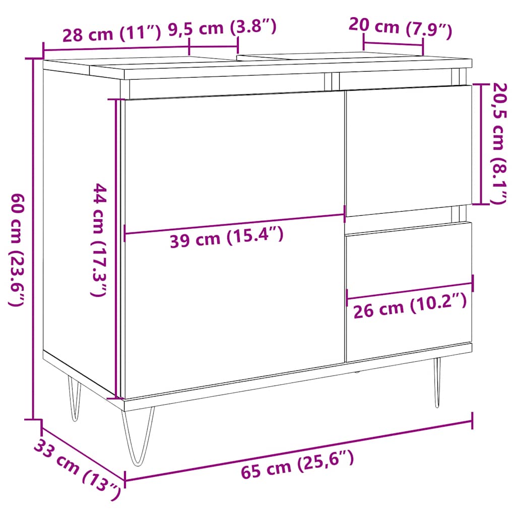 Armadietto Da Bagno Grigio Cemento 65X33X60Cm In Truciolato