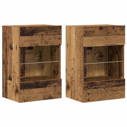 Mobili Da Parete Con Luci Led Per Tv 2Pz Legno Vecchio 40X30X60,5 Cm