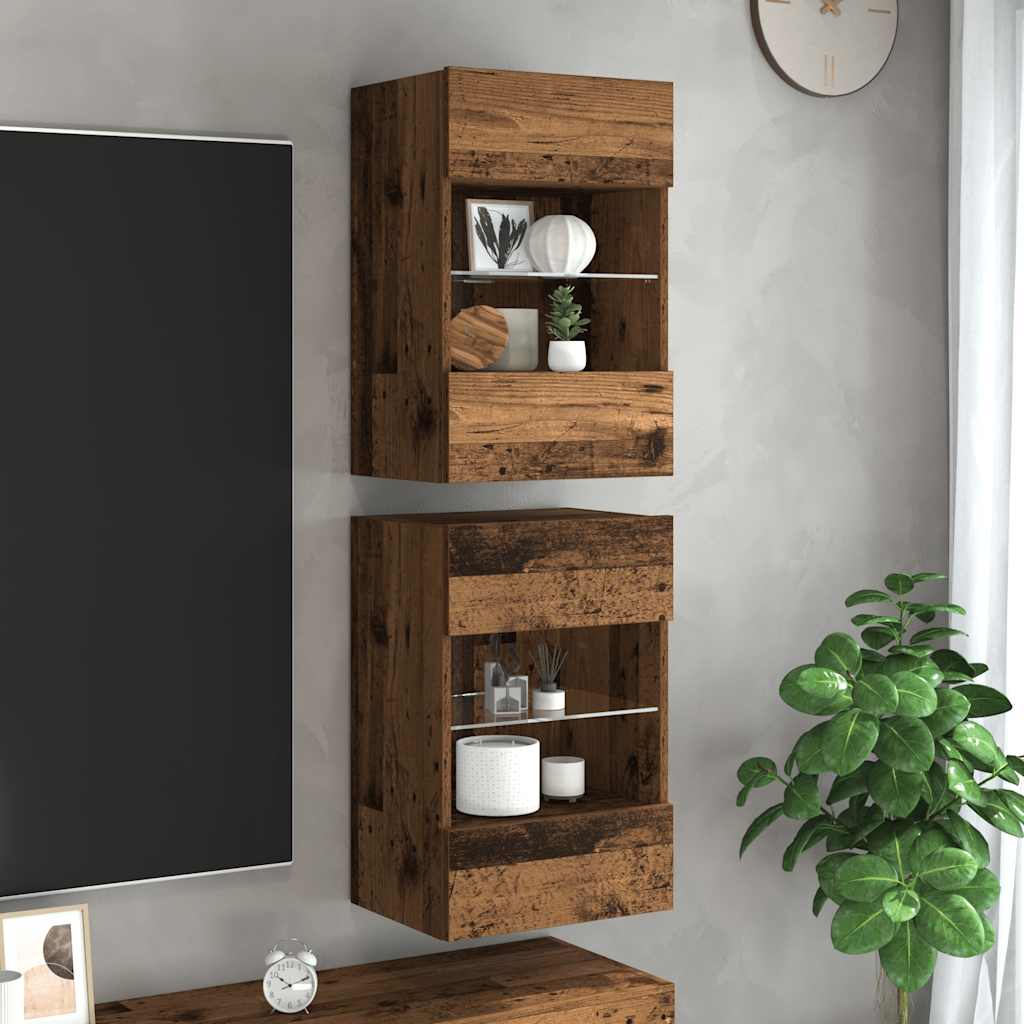 Mobili Da Parete Con Luci Led Per Tv 2Pz Legno Vecchio 40X30X60,5 Cm