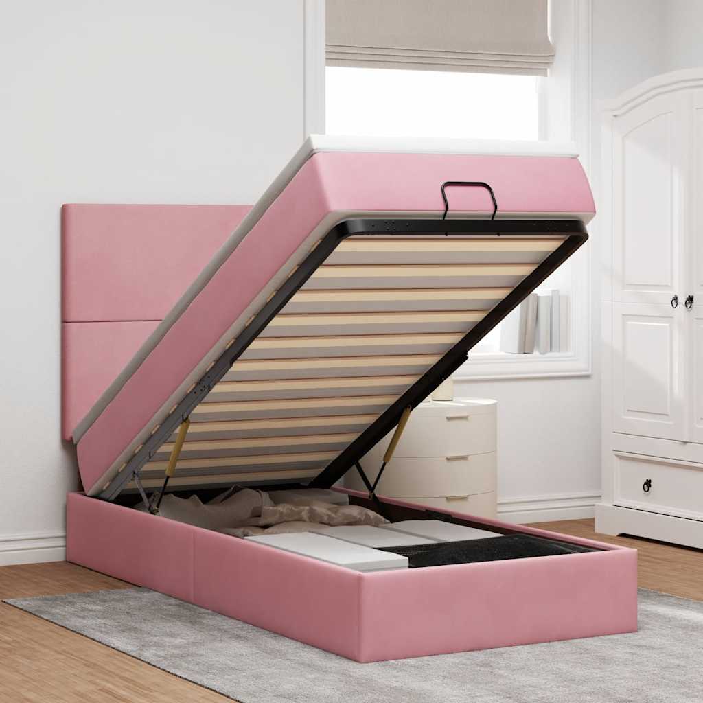 Struttura Letto Pouf Con Materassi In Velluto Rosa
