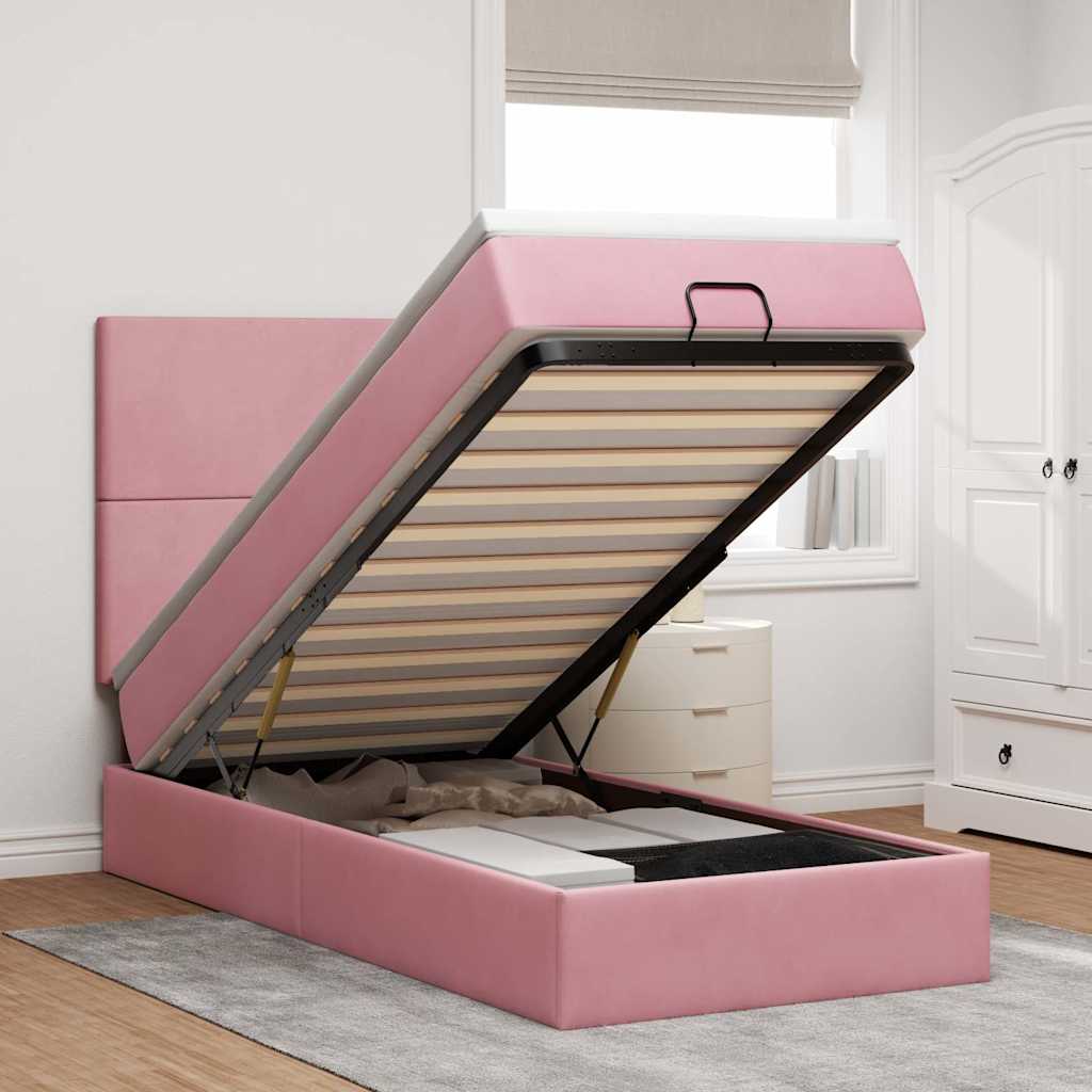 Struttura Letto Pouf Con Materassi In Velluto Rosa