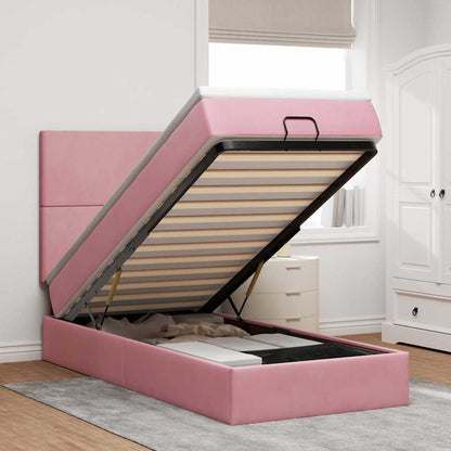Struttura Letto Pouf Con Materassi In Velluto Rosa