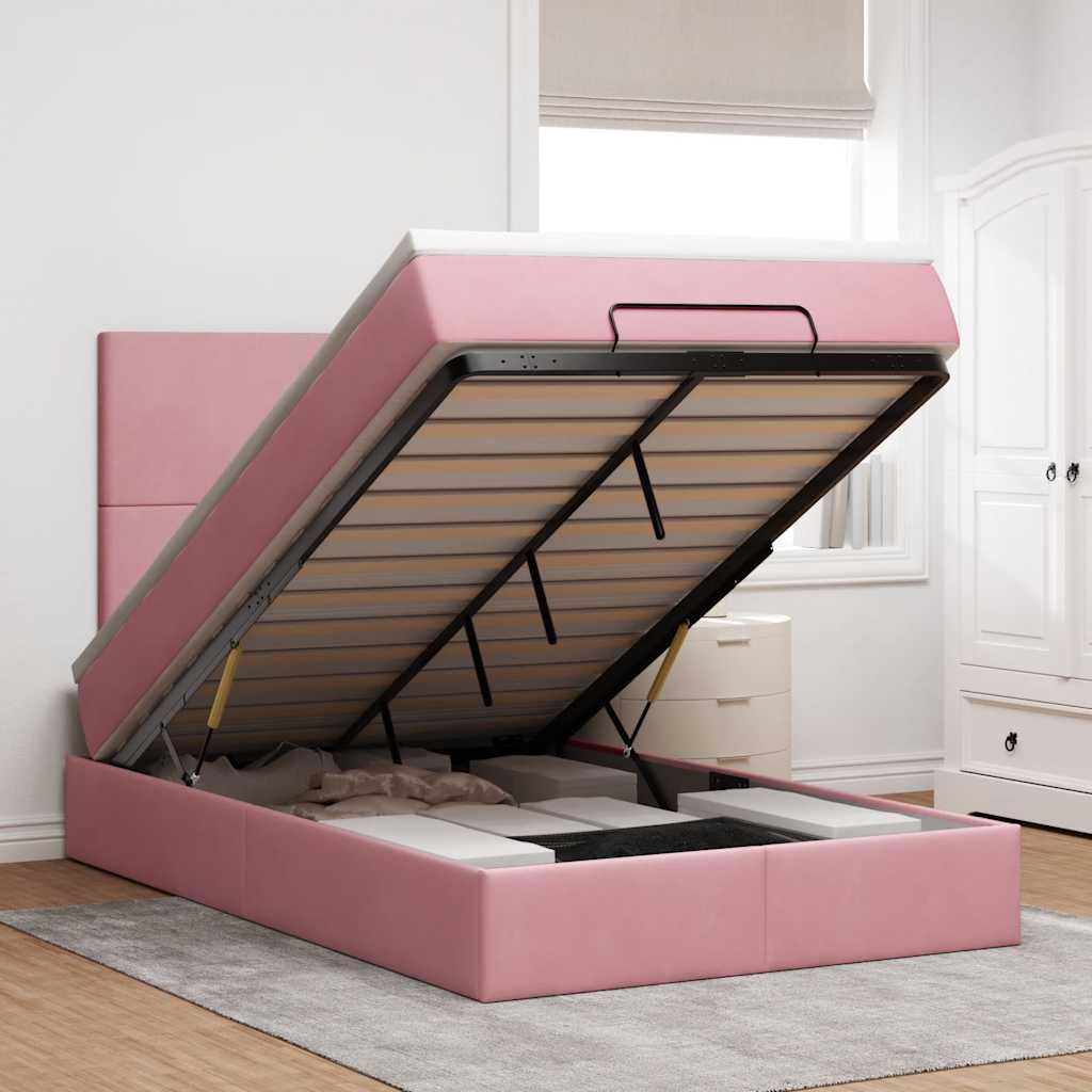 Struttura Letto Pouf Con Materassi In Velluto Rosa