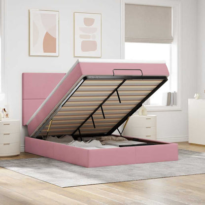 Struttura Letto Pouf Con Materassi In Velluto Rosa
