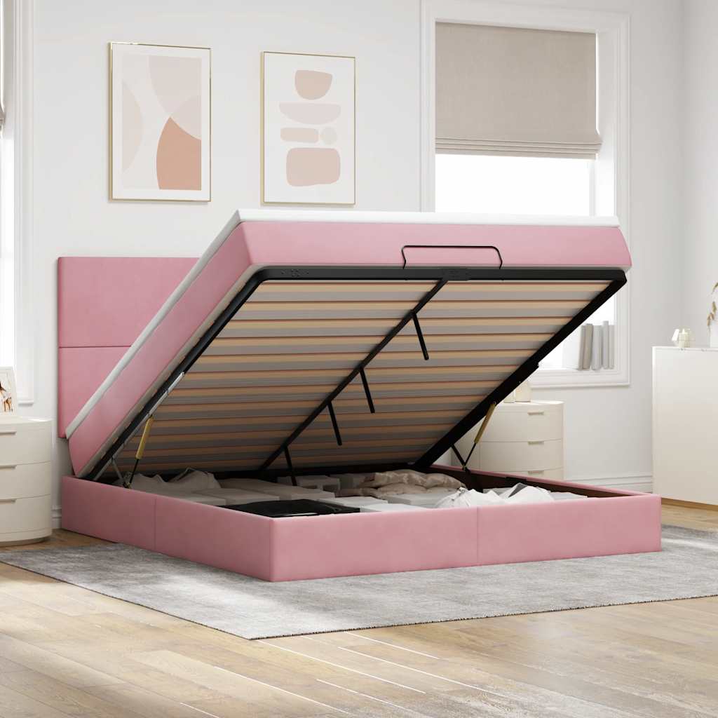 Struttura Letto Pouf Con Materassi In Velluto Rosa