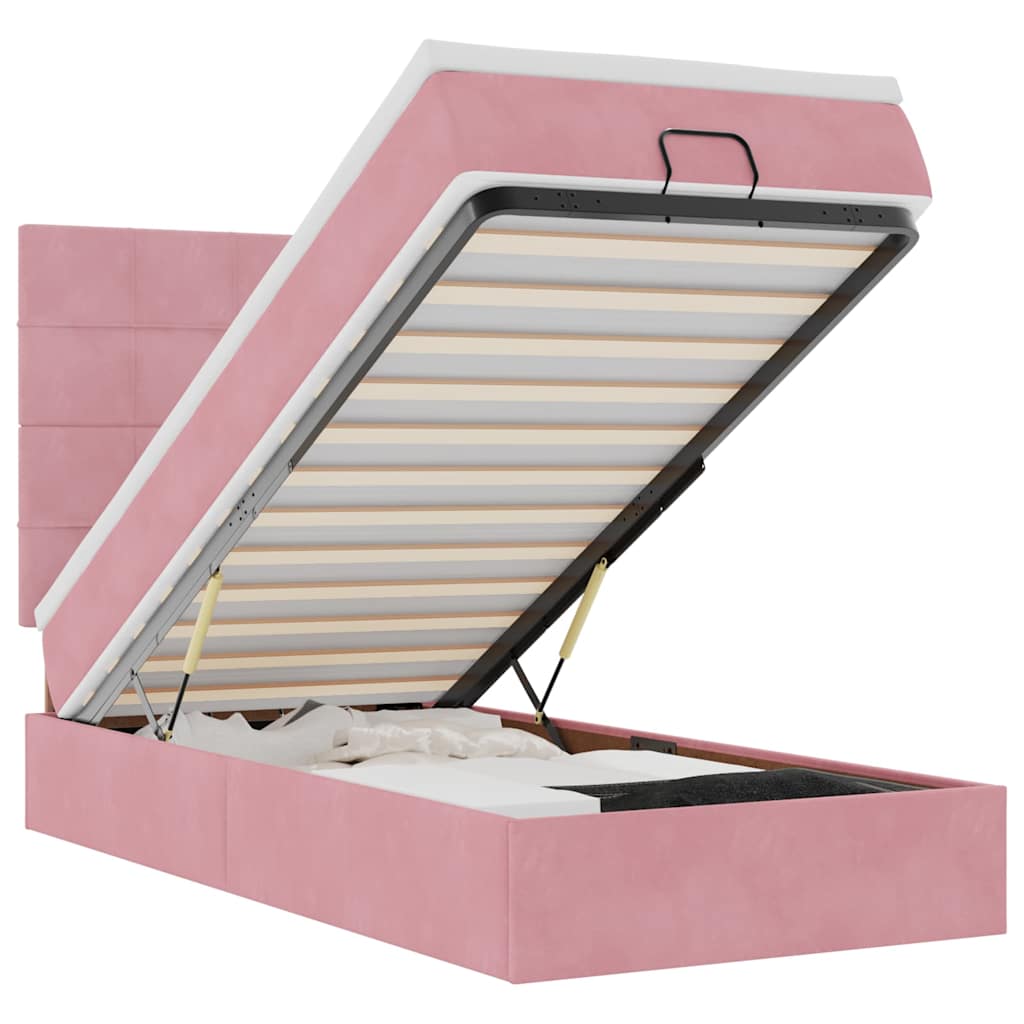 Struttura Letto Pouf Con Materassi In Velluto Rosa