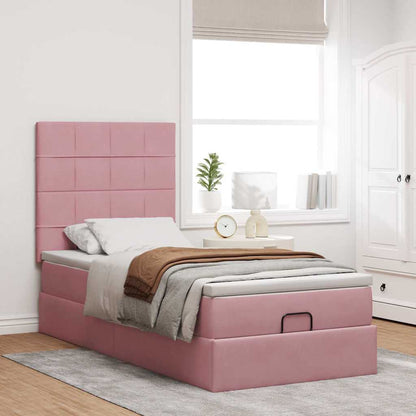 Struttura Letto Pouf Con Materassi In Velluto Rosa